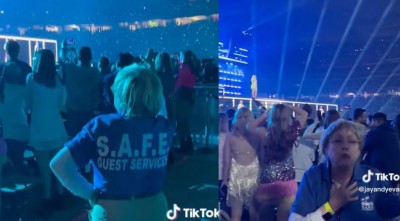 Captan a mujer de staff bailando en medio del concierto de Taylor Swift, usuarios afirman que todos quisieran ser ella (Vídeo)