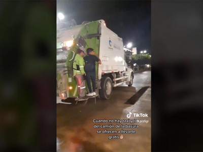 Joven pierde el bus y no tiene como trasladarse; camión de la basura lo salva llevádolo gratis ](Vídeo)