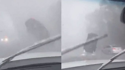 Tornado lanza auto por los aires con una mujer embarazada dentro, sobrevive para contarlo (Vídeo)