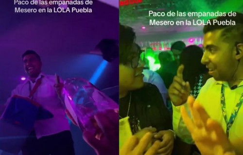 Captan a Paco, de las empanadas, de mesero en antro de Puebla y causa controversia entre usuarios (Vídeo)