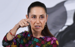 Foto: Cortesía Claudia Sheinbaum durante una conferencia sobre migración y relaciones con Estados Unidos.