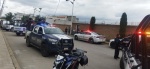 Foto: Cortesía Patrullas y camión asegurado durante operativo en Cuautlancingo.