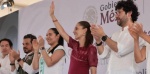 Claudia Sheinbaum durante el arranque de obra de un hospital en Manzanillo.