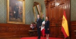 Claudia Sheinbaum y el rey Felipe VI durante encuentro oficial en Palacio Nacional.