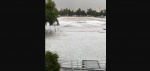 Granizo acumulado en instalaciones deportivas de Puebla