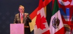 Marcelo Ebrard durante una reunión comercial en Canadá